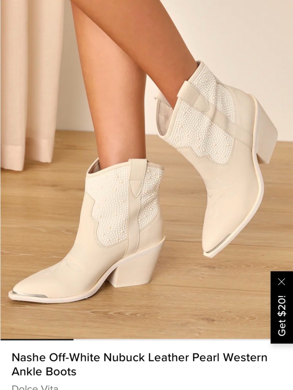 Dolce Vita Cream Nubuck Pearl-Textured Western Ankle Boots
